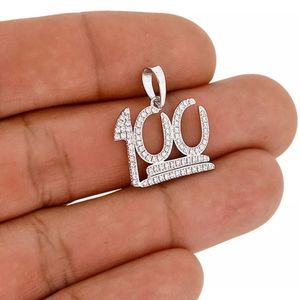 Solid Silver 14K White Gold Finish New 100 Pendant